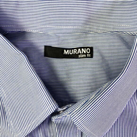 Murano Mens Blue Stripe Long Sleeved Slim Fit Stretch Shirt Snap Button Size L - Picture 7 of 11